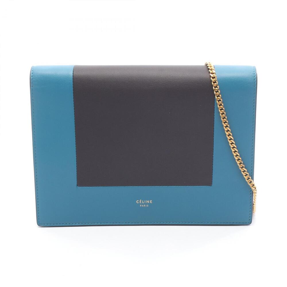 Celine Frame Evening Clutch Shoulder Bag Leather Green Black